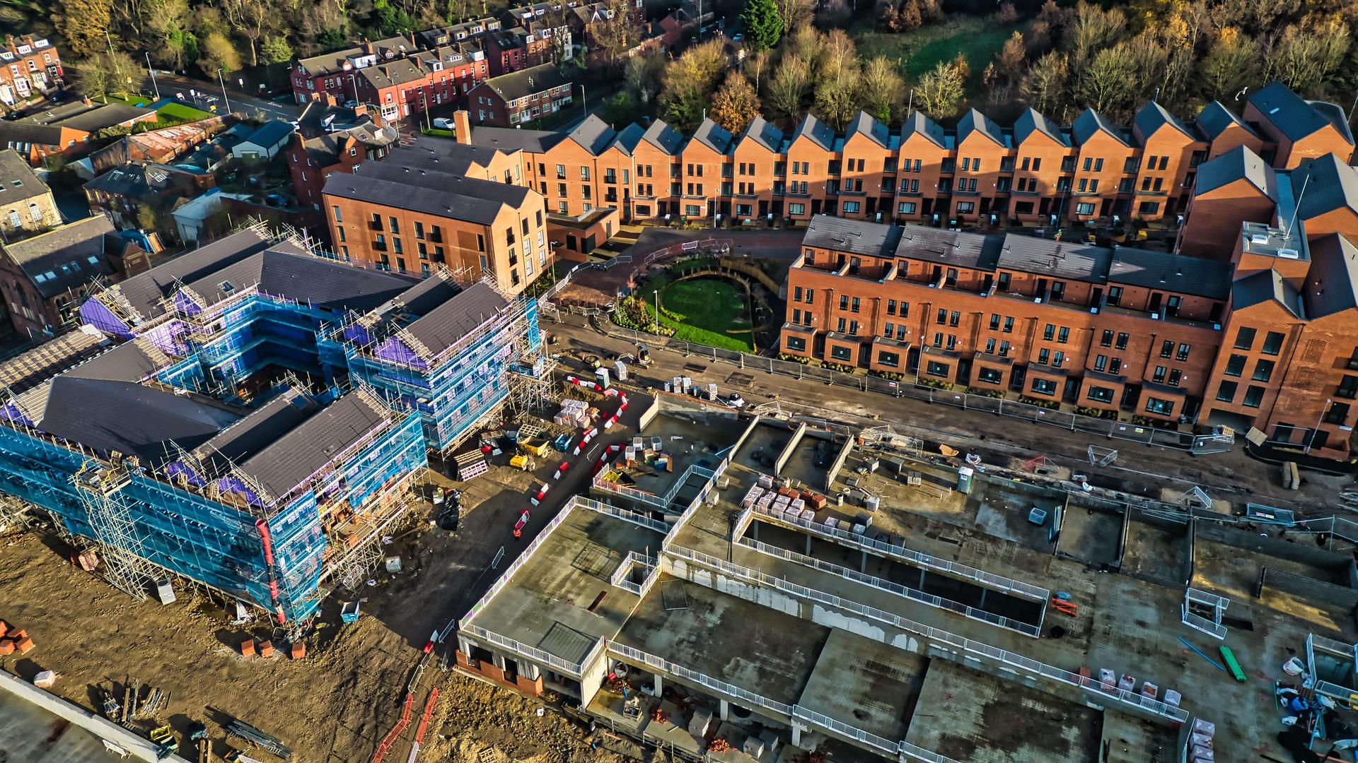 Aerial View of Residential Construction Site  in Kirkstall, Leeds.