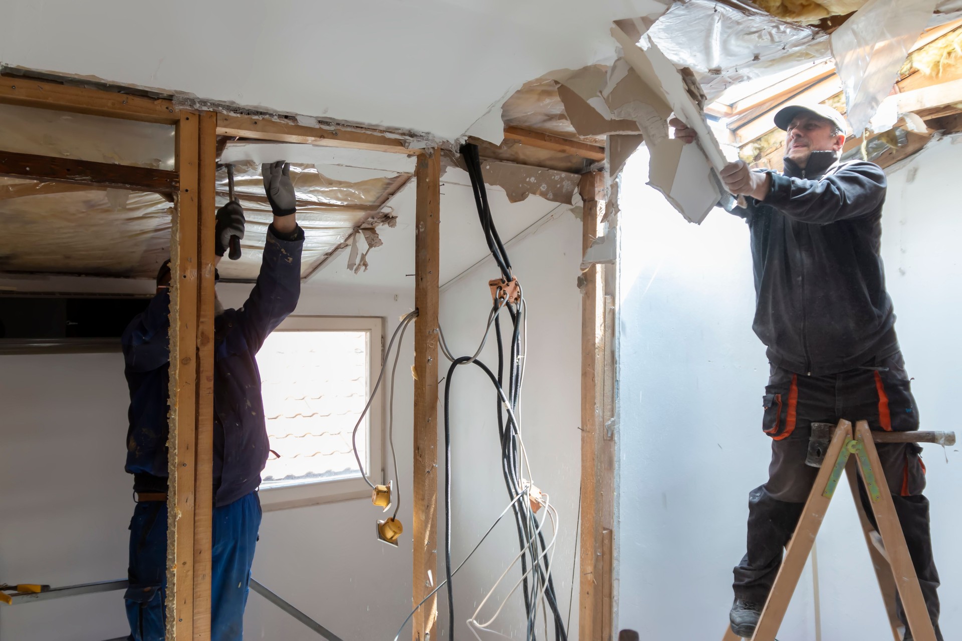 Preparation for renovation in the apartment.
Home renovation workers crew.