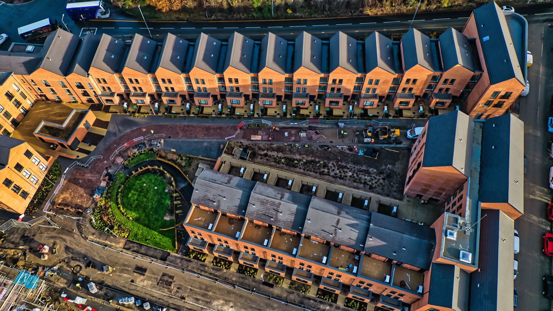 Aerial View of Townhouse Development Under Construction  in Kirkstall, Leeds.